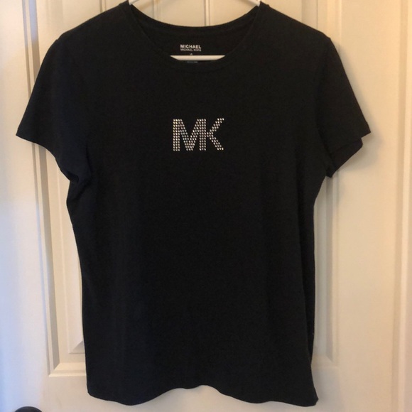Michael Kors black T-shirt with MK in crystals. - Picture 1 of 4